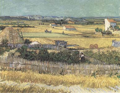 Harvest at La Crau,with Montmajour in the Background (Blue Cart) (mk09)